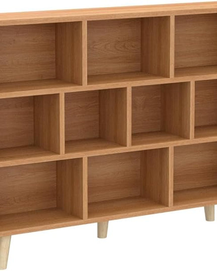 IOTXY Wooden Open Shelf Bookcase - 3-Tier Floor Standing Display Cabinet Rack with Legs, 10 Cubes Bookshelf, Pear Yellow - LeafyLoom