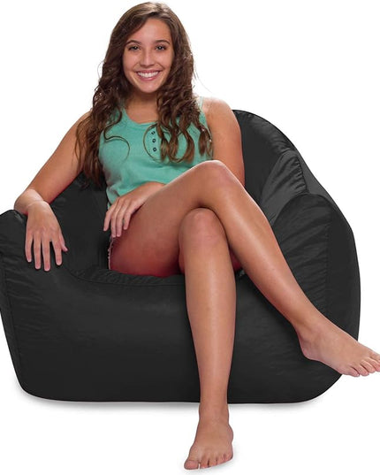 Posh Creations Structured Comfy Seat for Playrooms and Bedrooms, Large Bean Bag Chair, Malibu Lounge, Black - LeafyLoom