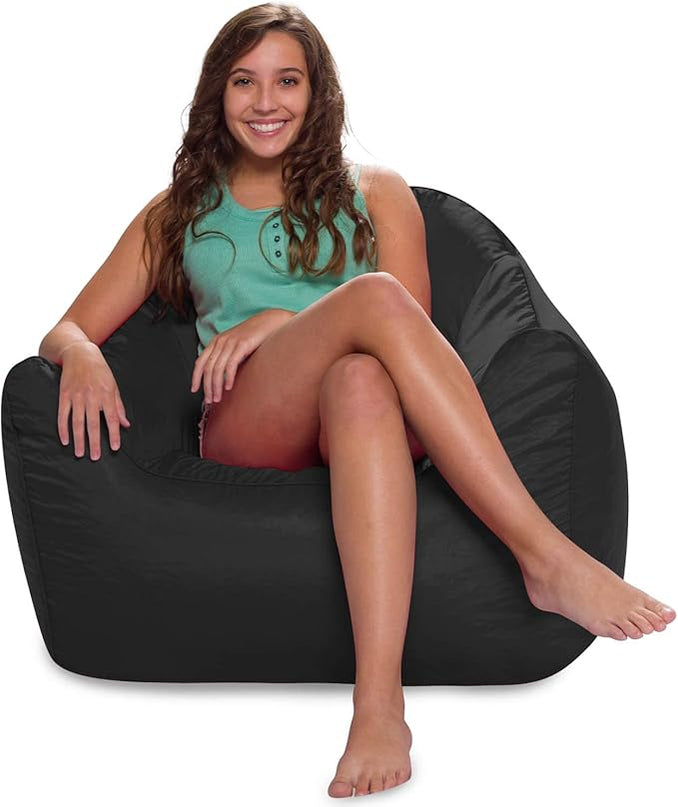 Posh Creations Structured Comfy Seat for Playrooms and Bedrooms, Large Bean Bag Chair, Malibu Lounge, Black - LeafyLoom