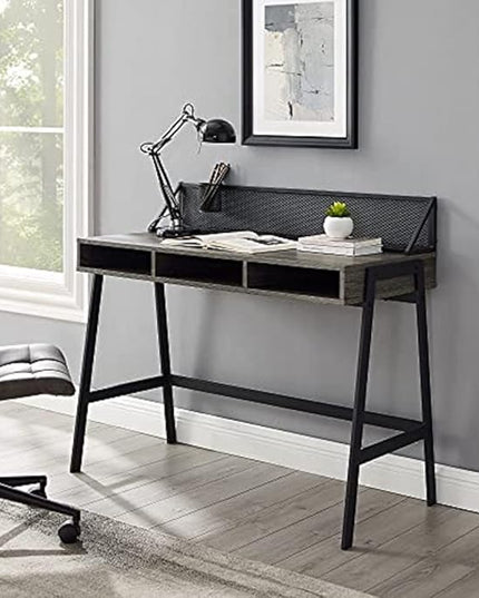 Walker Edison Jones Urban Industrial Metal Mesh Back Writing Desk, 42 Inch, Cerused Ash Grey - LeafyLoom