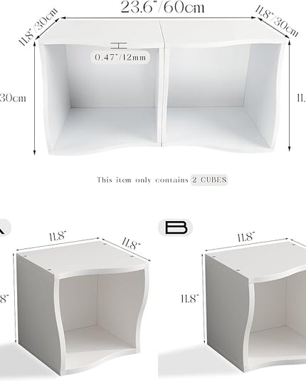 DIY Bookcase, 2 Cube Storage Organizer, Stackable Modular Book Shelf for Bedroom, Living Room, Office, Closet - LeafyLoom