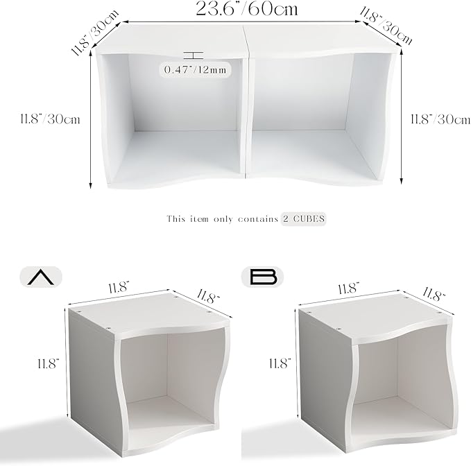 DIY Bookcase, 2 Cube Storage Organizer, Stackable Modular Book Shelf for Bedroom, Living Room, Office, Closet - LeafyLoom