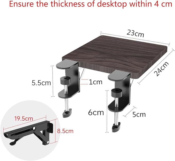 Ergonomics Desk Extender Tray, 9.5"x9.1" Punch-Free Clamp on, Foldable Keyboard Drawer Tray, Table Mount Arm Wrist Rest Shelf, Computer Elbow Arm Support - LeafyLoom