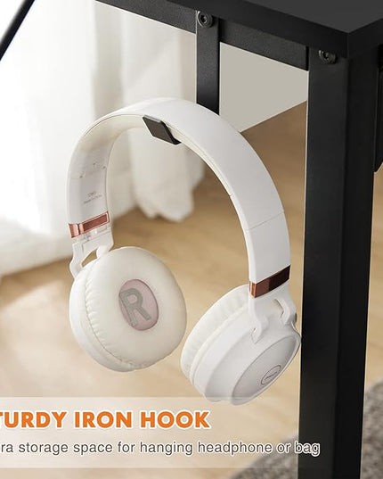 Computer Desk Home Office Desk 47 Inch Writing Desks Small Space Desk Study Table Modern Simple Style Work Table Student Desk PC Table with Storage Bag Headphone Hook Metal Frame for Home, Bedroom - LeafyLoom