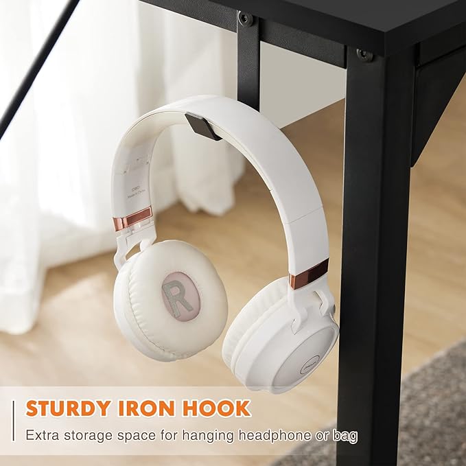 Computer Desk Home Office Desk 47 Inch Writing Desks Small Space Desk Study Table Modern Simple Style Work Table Student Desk PC Table with Storage Bag Headphone Hook Metal Frame for Home, Bedroom - LeafyLoom