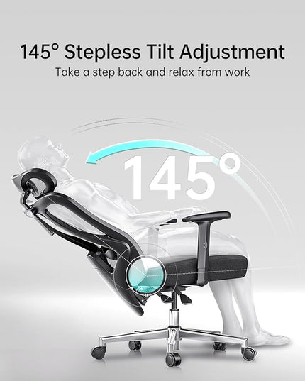 Hbada P3 Ergonnomic Office Chair with 2D Adjustable Lumbar Support, Office Chair with Adjustable Headrest and Armrest, 145° Stepless Tilt Function, Thick Seat Cushion, Black(No Footrest) - LeafyLoom