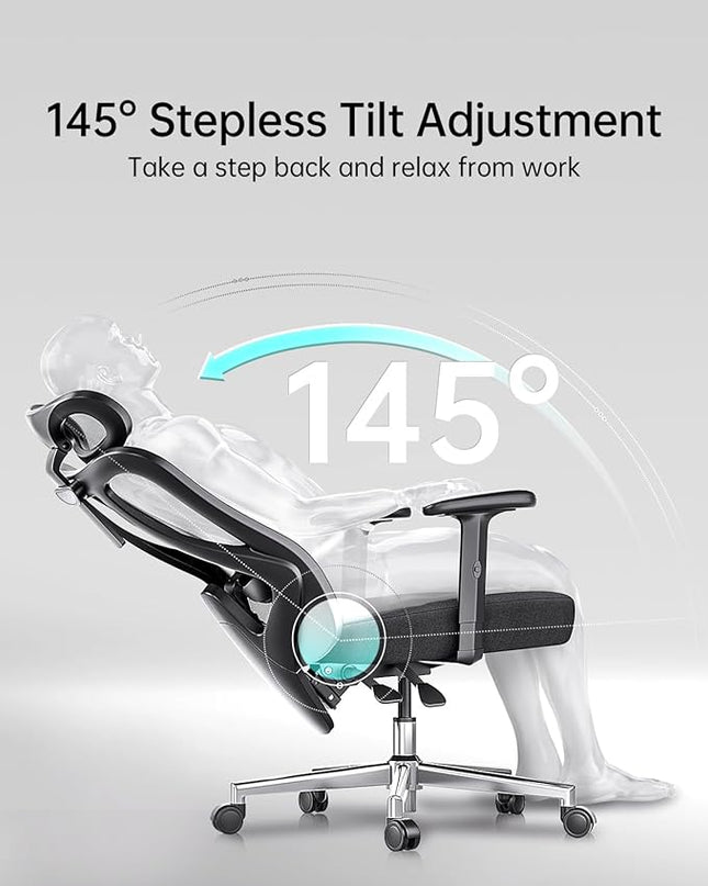 Hbada P3 Ergonnomic Office Chair with 2D Adjustable Lumbar Support, Office Chair with Adjustable Headrest and Armrest, 145° Stepless Tilt Function, Thick Seat Cushion, Black(No Footrest) - LeafyLoom