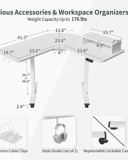 FEZIBO Corner Standing Desk, 48 Inches L Shaped Standing Desk, Electric Stand Up Corner Desk, Home Office Sit Stand Desk with White Top and White Frame - LeafyLoom