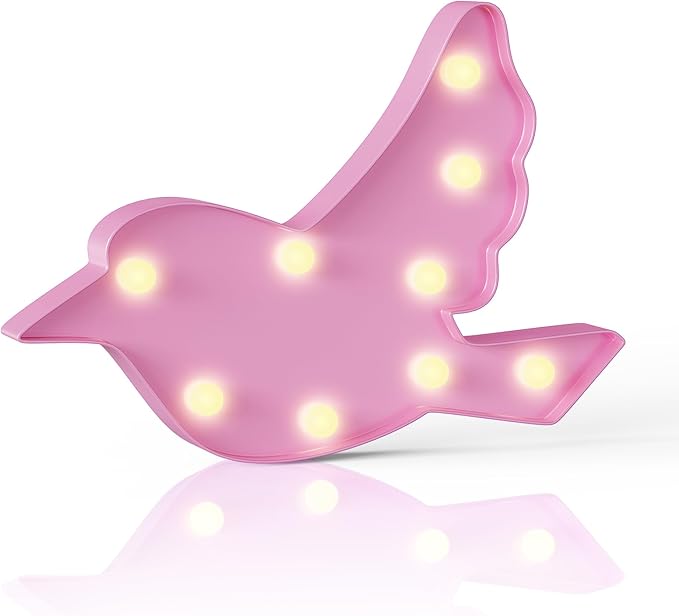 Bird Pink Party Decorations, Battery Powered Bird Night Light for Kids, Girl Birthday Party Decorations, Pink Room Decor for Girls, Pink Wall Decor for Girls Bedroom - LeafyLoom