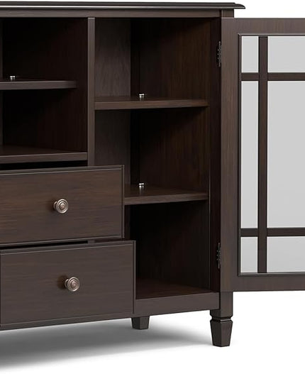 SIMPLIHOME Connaught SOLID WOOD Wide Traditional Media Stand for TVs up to 60 inches for The Living Room and Entertainment Center, 53 inch, Dark Chestnut Brown - LeafyLoom