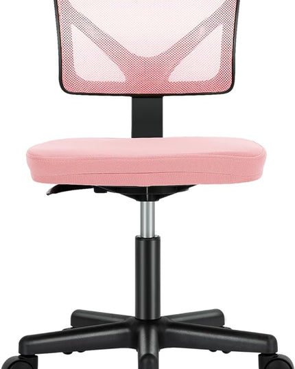 Sweetcrispy Office Computer Desk Chair, Ergonomic Low-Back Mesh Rolling Work Swivel Chairs with Wheels, Armless Comfortable Seat Lumbar Support for Home,Bedroom,Study,Student,Adults, Pink - LeafyLoom