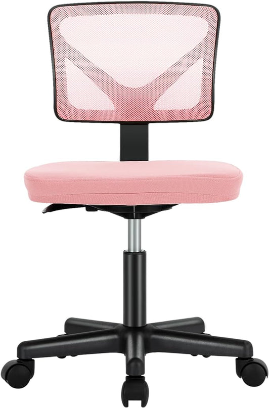 Sweetcrispy Office Computer Desk Chair, Ergonomic Low-Back Mesh Rolling Work Swivel Chairs with Wheels, Armless Comfortable Seat Lumbar Support for Home,Bedroom,Study,Student,Adults, Pink - LeafyLoom