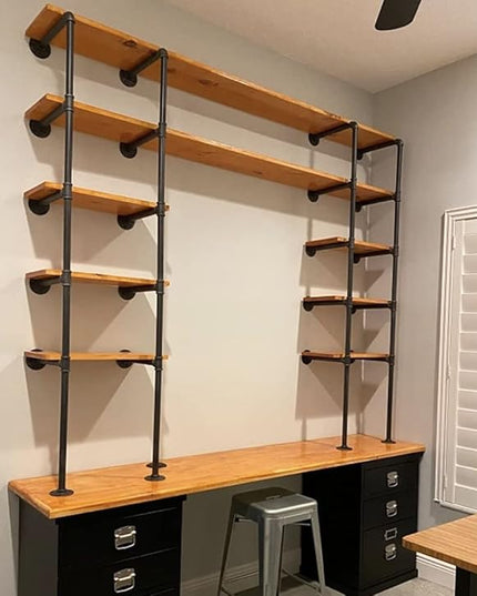 (14"Deep, 2Pcs)Industrial Retro Wall Mount Iron Pipe Shelf,DIY Open Bookshelf,Hung Bracket,Home Improvement Kitchen Shelves,Tool Utility Shelves, Office Shelves, Bookshelves and bookcases - LeafyLoom