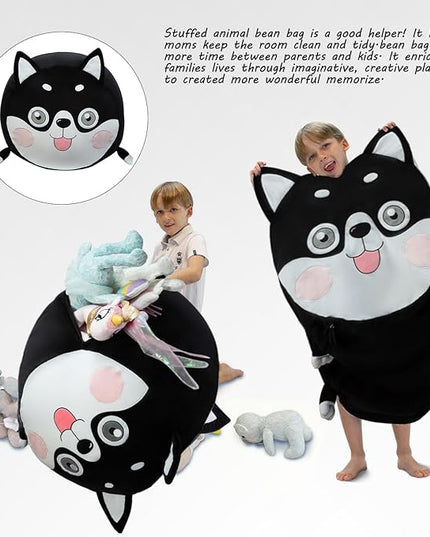 Toy Organizers and Storage for Kids Room Decorations, Childrens Bean Bag Chairs Black Cute Dog, Extra Large Size, Velvet Super Soft Cover Only - LeafyLoom