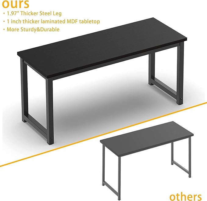 NSdirectModern Computer Desk 63 inch Large Office Desk Writing Study Table for Home Office Desk Workstation Wide Metal Sturdy Frame Thicker Steel Legs, Black. - LeafyLoom