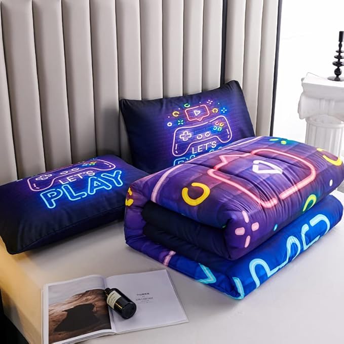 Kids Comforter Set for Boys,Gamer Bedding Sets for Boys,Teen Boy Comforter Set Full,Boys Full Bedding Set,Gaming Comforter Sets Including 1 Gaming Comforter&2 Pillowcases - LeafyLoom