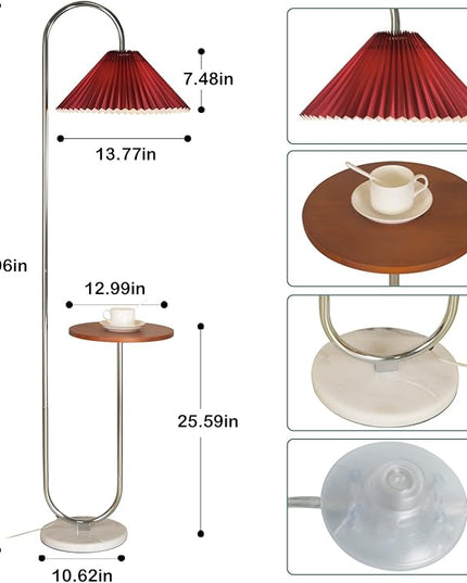 Modern Elegant with Tray Floor Lamp for Office Cafe Den Living Room Bedroom, Foot Switch and Chrome Finish,Red Pleated Cloth Lampshade - LeafyLoom