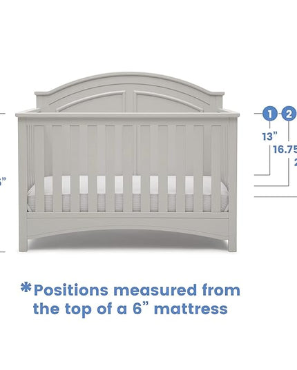 Delta Children Perry 6-in-1 Convertible Crib - Greenguard Gold Certified, Moonstruck Grey + Simmons Kids Radiant Sky Dual Sided Baby Crib Mattress and Toddler Mattress (Bundle) - LeafyLoom