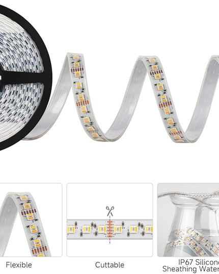 BTF-LIGHTING RGBCCT 5 Colors in 1 LED Tape Lights 5050SMD RGBWW RGB+Dimmable Color Temperature 2700K-6500K 16.4ft 96LED/m 480LED IP67 DC12V White PCB for Home Decoration(No Adapter or Controller) BTF-LIGHTING