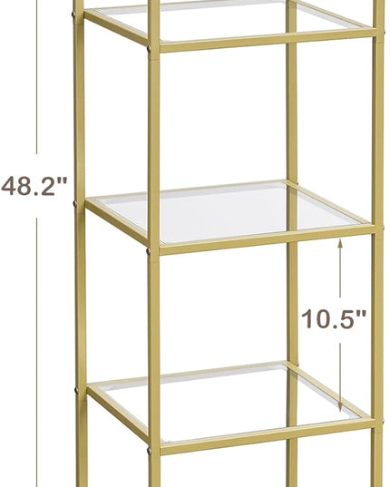 5-Tier Bookshelf,Metal Bookcase,Tempered Glass Shelves,Storage Rack Shelf for Home Office,Living Room,Bedroom, Bathroom,Modern Style,Golden - LeafyLoom