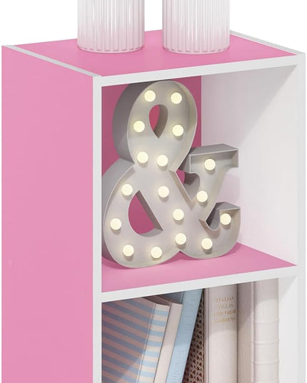 Furinno Luder Bookcase / Book / Storage, 2-Tier Cube, Pink/White - LeafyLoom