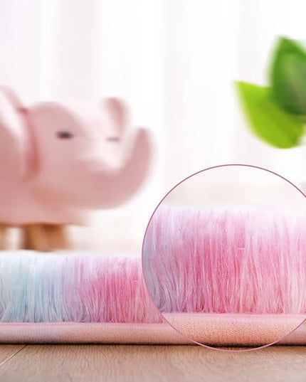 AROGAN 6x9 Feet Soft Rainbow Area Rugs for Girls Room, Fluffy Girls Bedroom Rugs, Princess Rug, Cute Colorful Carpet for Kids Teens Nursery Toddler, Pink - LeafyLoom