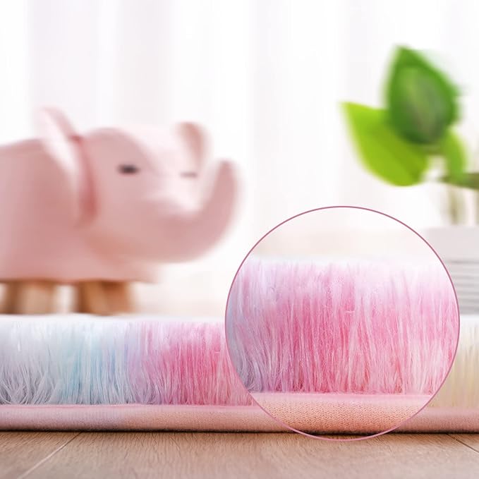AROGAN 6x9 Feet Soft Rainbow Area Rugs for Girls Room, Fluffy Girls Bedroom Rugs, Princess Rug, Cute Colorful Carpet for Kids Teens Nursery Toddler, Pink - LeafyLoom