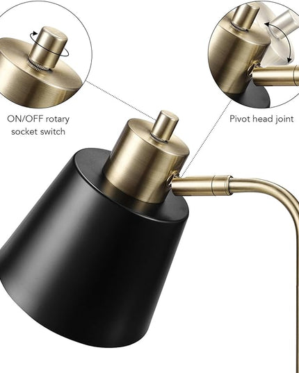 Globe Electric 61000055 18" Desk Lamp, Matte Brass Finish, Matte Black Metal Shade, Pivot Joint, On/Off Rotary Switch on Shade, E26 Base Bulb, Lamp for Living Room, Home Office - LeafyLoom