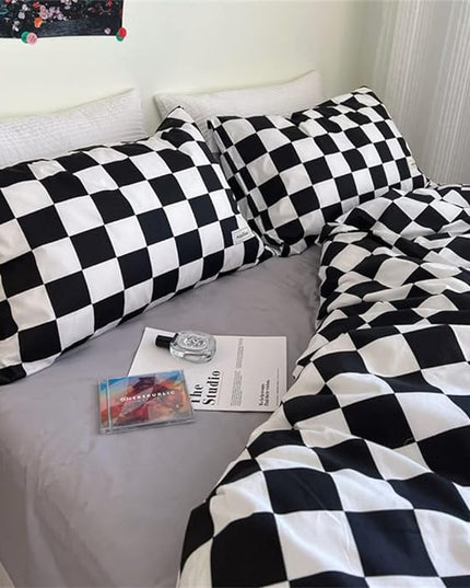 Wellboo Black White Plaid Comforter Sets California King Women Men Black and White Checkerboard Grid Bedding Comforters Cal King Cotton Boys Girls Modern Black Checkered Geometric Quilts Luxury White - LeafyLoom
