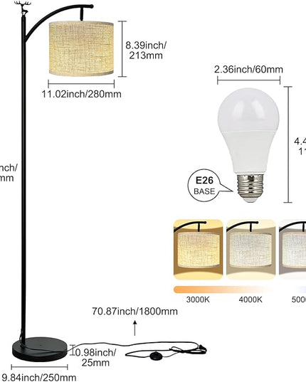 Floor Lamp for Living Room with 3 Color Temperatures LED Bulb,Standing Lamp, High Linen Lampshade Modern Floor Lamp, Living Room Bedroom Office Dining Room Foot Switch Reading Lamp - LeafyLoom