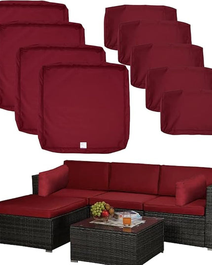 ClawsCover 9Pack Outdoor Seat and Back Cushions Replacement Covers Fit for 5 Pieces 4-Seater Wicker Rattan Furniture Patio Conversation Set Sectional Couch,Burgundy-Include Cover Only (Small) - LeafyLoom