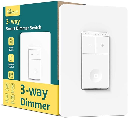 TREATLIFE 3 Way Smart Dimmer Switch, Smart Switch Compatible with Alexa and Google Assistant, 2.4GHz WiFi Light Switch, Schedule, Neutral Wire Needed, No Hub Required, 1 Pack TREATLIFE