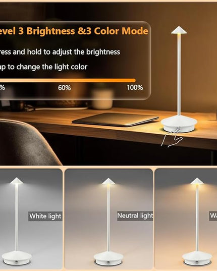 Portable LED Table Lamp with Touch Sensor, 3-Levels Brightness Metal Desk Lamp, 3 Color Touch Control Rechargeable Lamp, Night Light, Bedside Lamp,Dining Room Lamp (White) - LeafyLoom