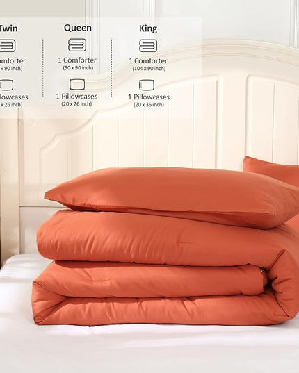 Terracotta Comforter King Size, Modern Burnt Orange Bedding Set, Cute Soft & Lightweight Chic Microfiber Bed Sets, 3 pcs-1 Comforter & 2 Pillowcases (104"x90") - LeafyLoom