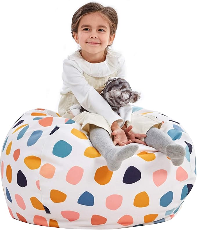 Nobildonna Stuffed Animal Storage Bean Bag Chair Cover Only for Kids Girls Toddler, Large Beanbag Chair Without Filling for Organizing Children Soft Plush Toys - LeafyLoom