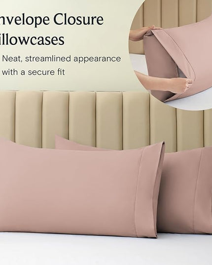 LuxClub 6 PC Queen Sheet Set, Breathable Luxury Bed Sheets, Deep Pockets 18" Eco Friendly Wrinkle Free Cooling Sheets Machine Washable Hotel Bedding Silky Soft - Pearl Pink Queen - LeafyLoom
