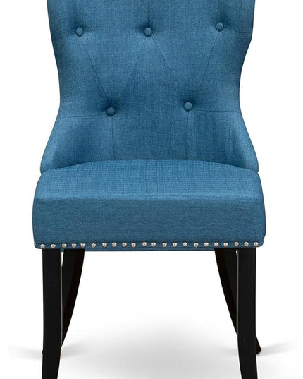 East West Furniture SIP1T21 Sion Parson Dining Room Button Tufted Nailhead Trim Blue Linen Fabric Upholstered Chairs, Set of 2, Black - LeafyLoom