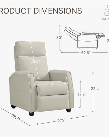 Recliner Chair for Adults PU Leather Push Back Armchair with 4 Colors Ambient Lighting Home Theater Seating with Massage & Heat Vibration Single Sofa for Living Room, Cream - LeafyLoom
