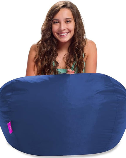 Posh Creations Structured Comfy Seat for Playrooms and Bedrooms, Large Bean Bag Chair, 100in Round Classic Bean Bag, Navy - LeafyLoom