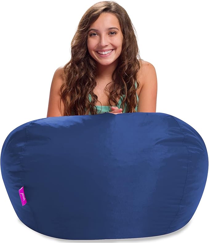 Posh Creations Structured Comfy Seat for Playrooms and Bedrooms, Large Bean Bag Chair, 100in Round Classic Bean Bag, Navy - LeafyLoom