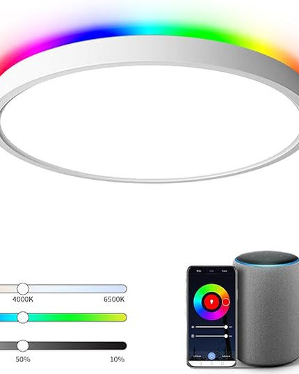 TALOYA Smart Ceiling Light Fixture 10 Inch Flush Mount Led with RGB Night Light, Compatible with Alexa Google Assistant, 2.4G WiFi Ceiling Mount Lamp for Kids’ Room Taloya