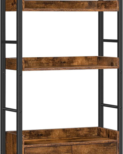 HOOBRO 4-Tier Bookshelf with Doors, Industrial Wooden Bookcase with Storage, Storage Shelf with Protective Rails, for Living Room, Home Office, Rustic Brown and Black BF46SJ01 - LeafyLoom