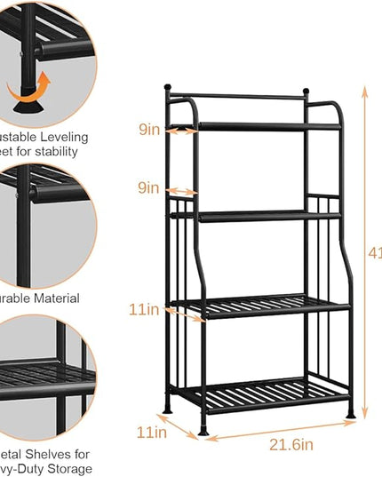 Shelving Unit Bakers Rack Metal Storage Shelves Laundry Shelf Organizer Standing Shelf Units for Laundry Kitchen Bathroom Pantry Closet Indoor and Outdoor (4 Tier, Black) - LeafyLoom