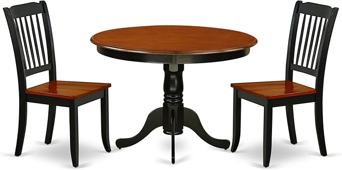 East West Furniture HLDA3-BCH-W 3 Piece Kitchen Table Set for Small Spaces Contains a Round Dining Room Table with Pedestal and 2 Dining Chairs, 42x42 Inch, Black & Cherry - LeafyLoom