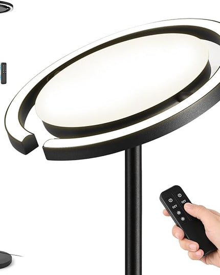FIMEI Floor Lamp, Sky Modern Bright Standing Lamp with Rotatable Outer Ring Light, 3 Color Temperature and Stepless Dimming, Remote/Touch Independent Control for Living Room Bed Room Office, Black - LeafyLoom