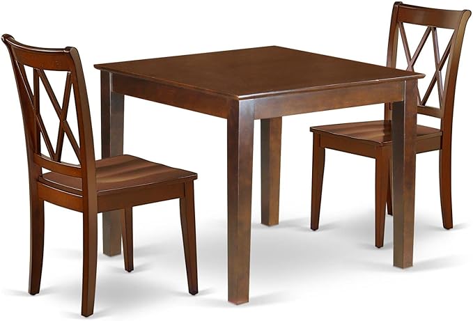 East West Furniture OXCL3-MAH-W Oxford 3 Piece Modern Set Contains a Square Wooden Table and 2 Dining Chairs, 36x36 Inch - LeafyLoom