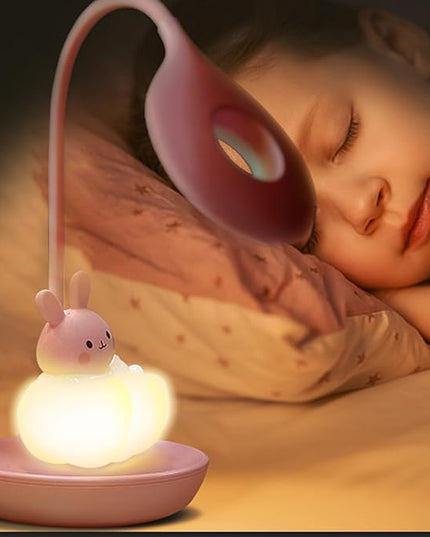 Kids Desk Lamp Pink, Dimming Desk Lamp for Girls with Exclusive Cartoon Look, Cute Night Light for Kids Bedroom, Eye-Caring LED Portable Reading Lamp for Child, Unique Gift (Pink Rabbit) - LeafyLoom
