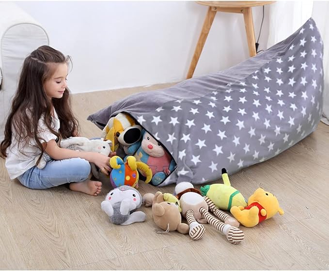 Stuffed Animal Storage Bean Bag Chair Cover | 53" Extra Large Beanbag for Kids and Adults, Plush Toys Holder and Organizer for Boys and Girls | Premium Velvet - Soft & Comfortabl (Stars Style) - LeafyLoom