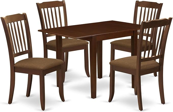 East West Furniture NDDA5-MAH-C Norden 5 Piece Room Set Includes a Rectangle Kitchen Table with Dropleaf and 4 Linen Fabric Upholstered Dining Chairs, 30x48 Inch - LeafyLoom