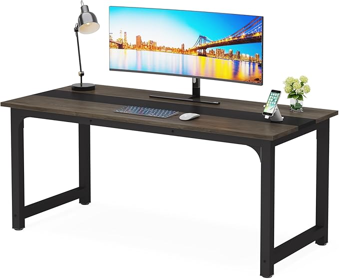 63 Inch Large Executive Office Desk, Simple Computer Workstation with 31.5 inch Extra Wide Desktop for Home Office - LeafyLoom